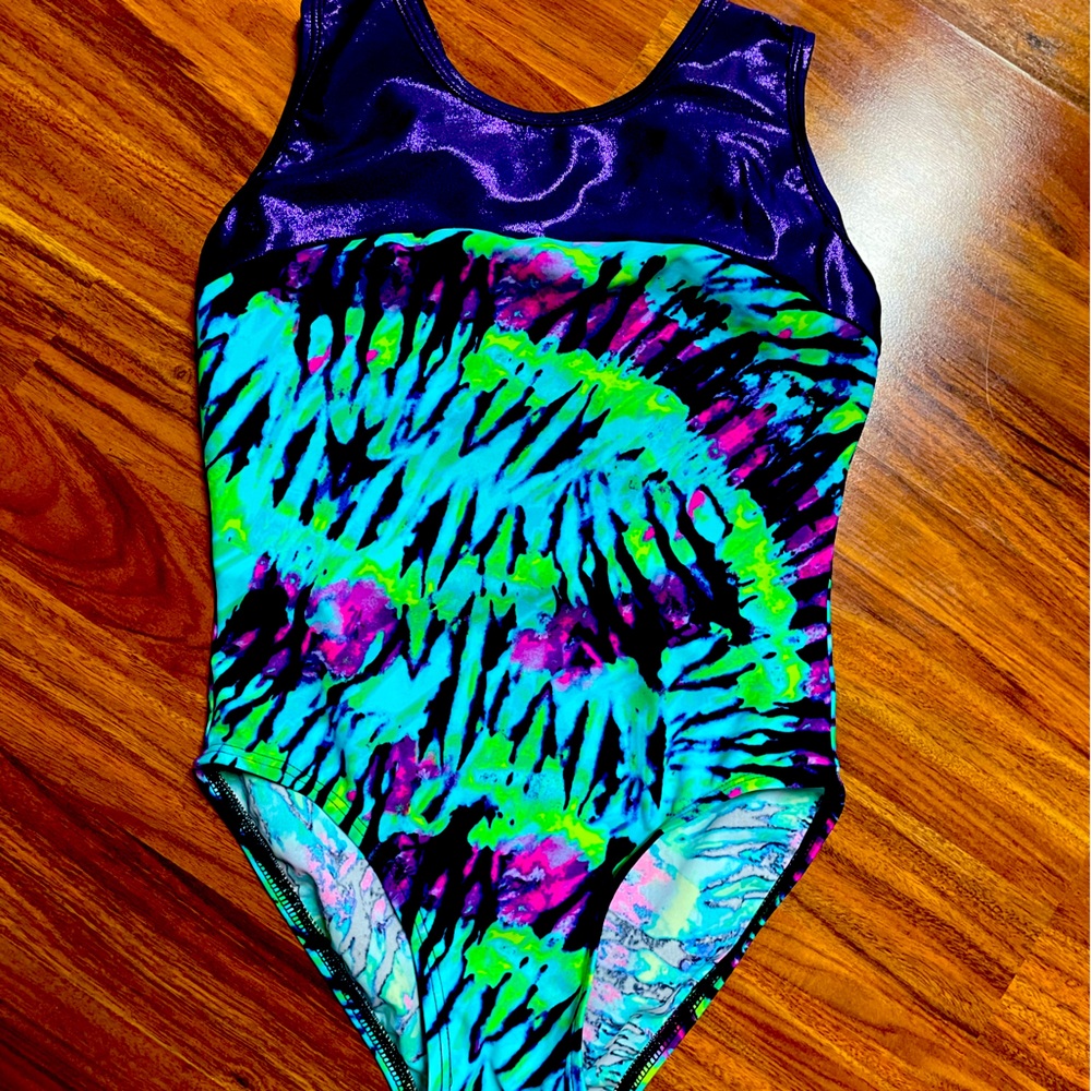 Girls purple and blue gymnastics leotard, size 10/12, MadAboutSports brand